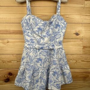 Amanda Uprichard Blue Toile Floral Romper
